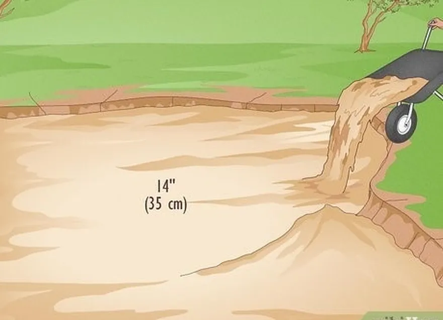 étape 8 recouvrir le sable d'environ 35 cm de terre végétale composée de 60 % de sable et de 20 % d'argile au maximum.