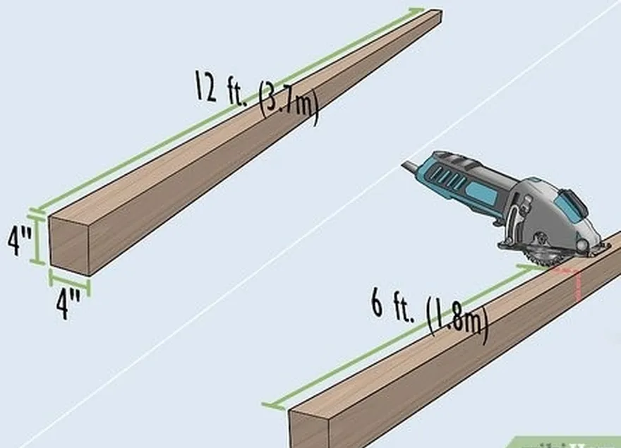 étape 1 coupez 2 supports verticaux de façon à ce qu'ils soient're 6 ft (1.8 m) long.