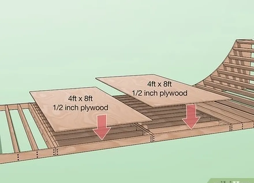 étape 1 : posez une couche de contreplaqué de 1⁄2 in (1,3 cm) sur la rampe.'s flat section.