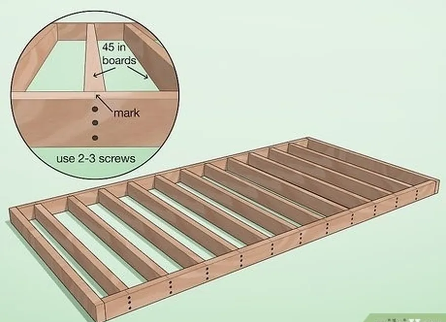 étape 3 fixez les planches de 45 pouces (1,1 m) dans les cadres sur vos marques.