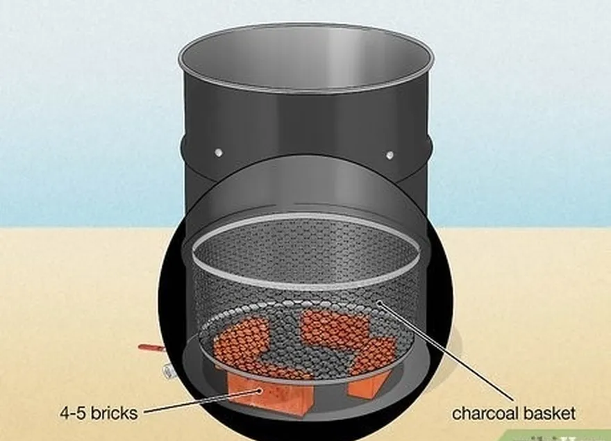 étape 6 placez un panier à charbon de 22 pouces (56 cm) sur 4-5 briques à l'intérieur du tambour.