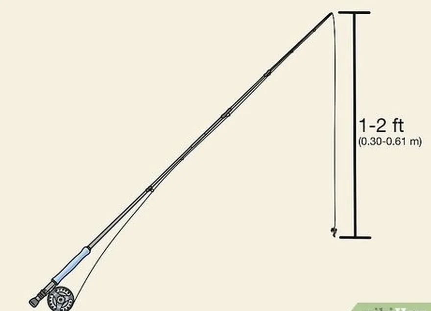 étape 7 placez la ligne de mouche à environ 1 à 2 pieds (0,30 à 0,61 m) de plus que la canne à pêche.