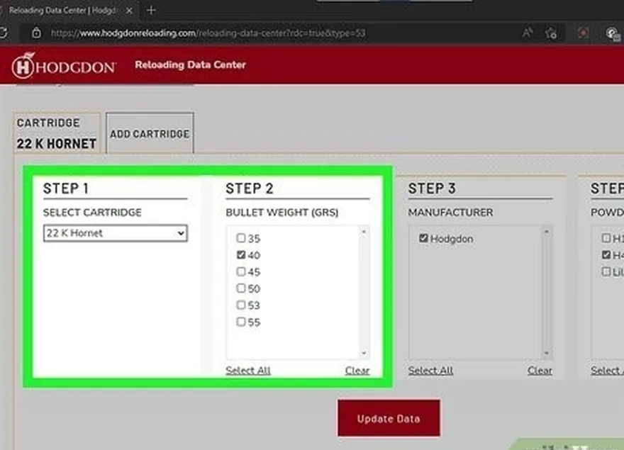 étape 3 recherchez le calibre de votre arme et le poids de la balle dans le manuel de données de recharge.