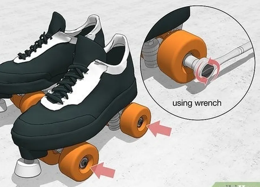 étape 1 retirez les écrous de vos roues de patins à roulettes à l'aide d'une clé.