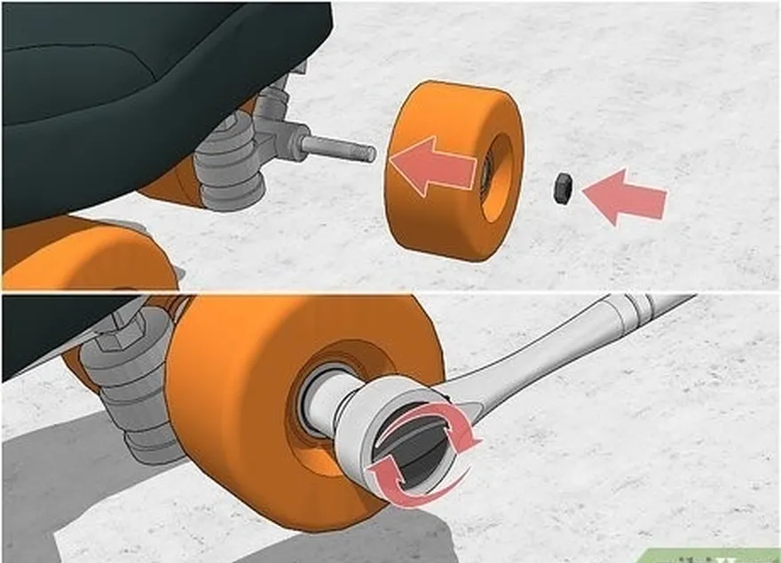 étape 2 replacez les roues sur les axes et revissez les écrous.