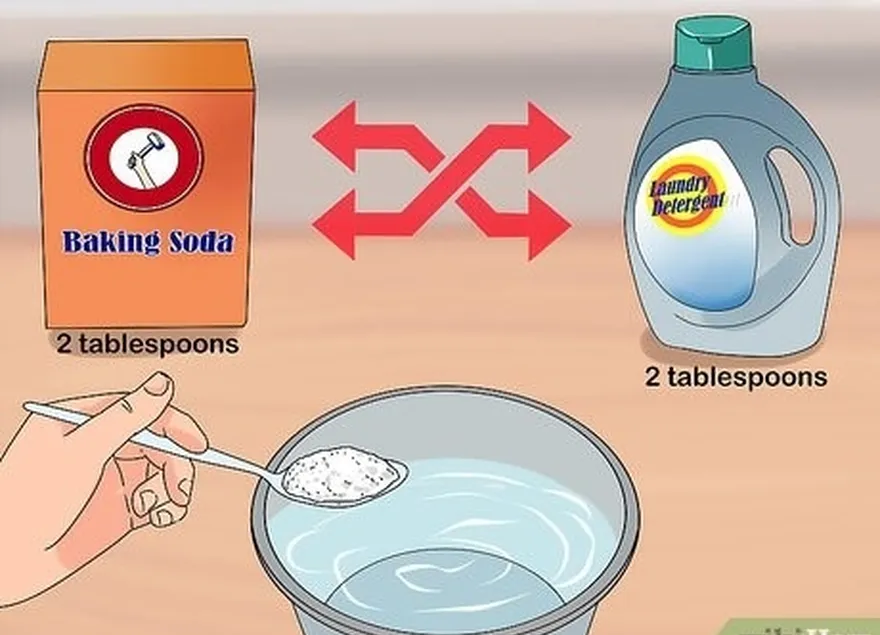 étape 1 mélangez à parts égales du bicarbonate de soude et du détergent à lessive.