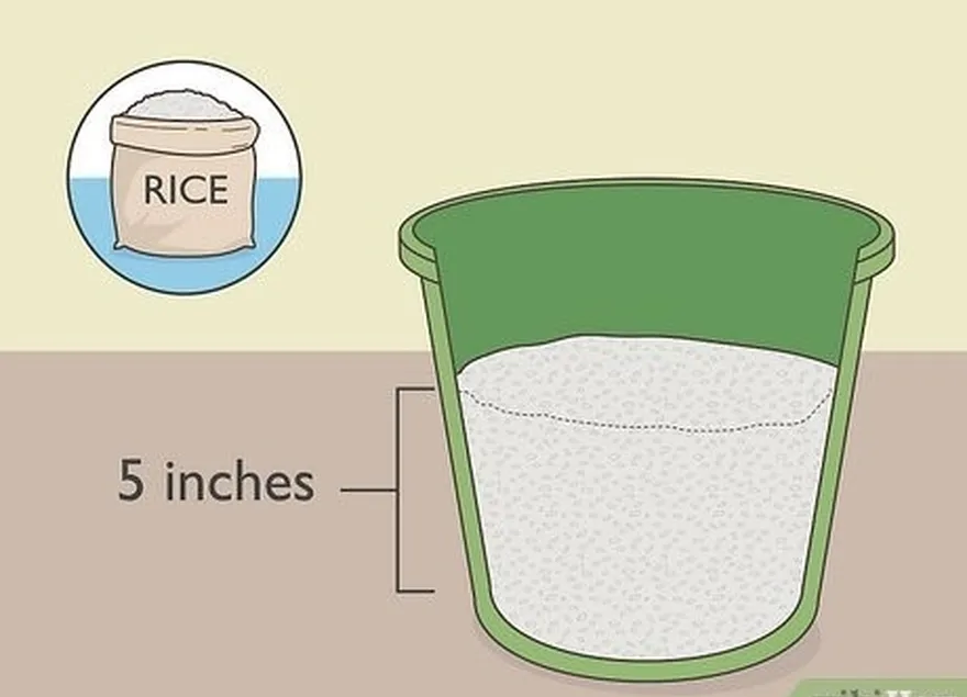 étape 1 remplir un seau de riz brut.