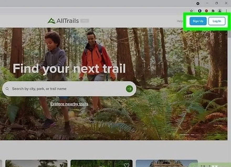 étape 1 allez sur le site alltrails et connectez-vous ou créez votre compte.