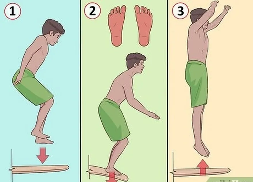 étape 5 : atterrir avec les deux pieds sur l'extrémité du plongeoir et rebondir.