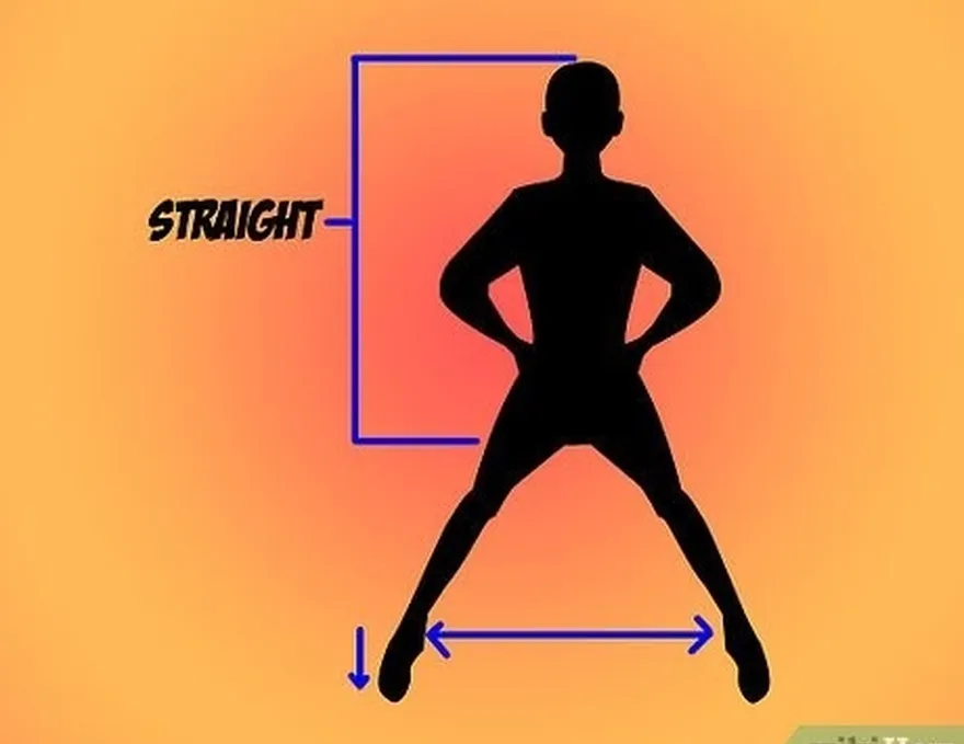 étape 1 tenez-vous droit, puis écartez vos jambes en vous assurant que vos pieds sont tournés vers l'avant.