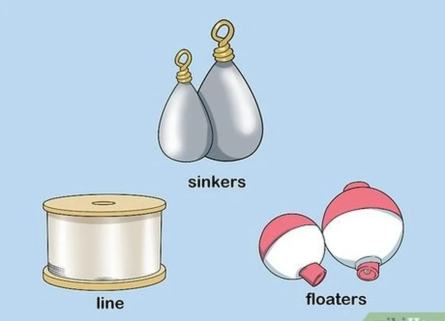 étape 7 prenez votre ligne et le reste du matériel, comme les plombs et les flotteurs.