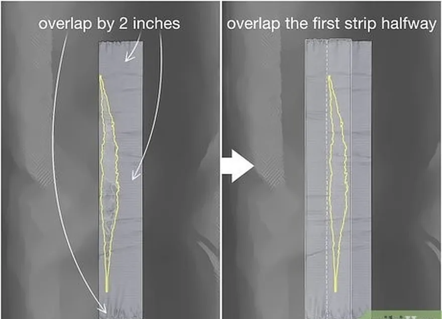 étape 5 placez des bandes de ruban adhésif qui se chevauchent verticalement sur le trou.