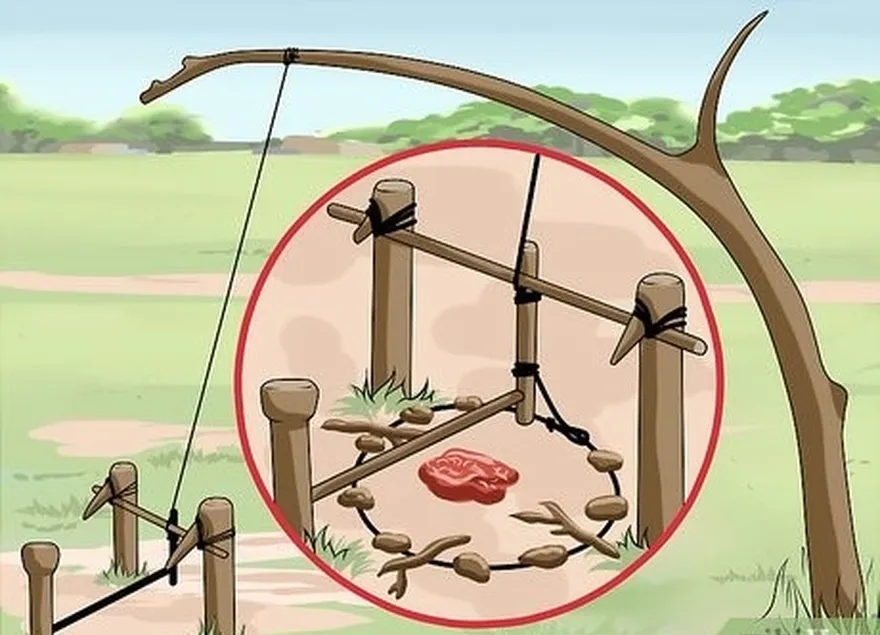 étape 7 attachez un nœud coulant sous le système de déclenchement au plus petit bâton.