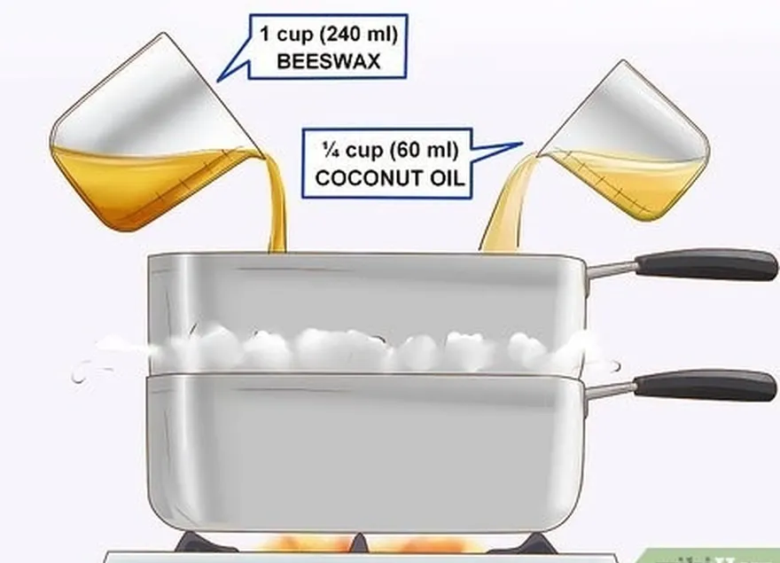 étape 2 placez la cire d'abeille et l'huile de coco dans la partie supérieure du double gril.