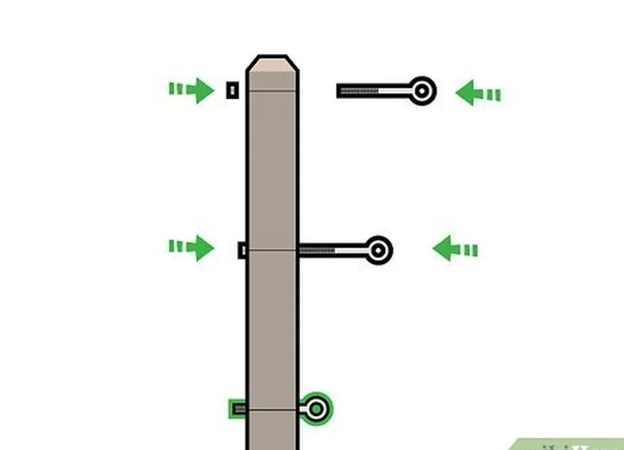 étape 4 percez les boulons à œil dans les coins des poteaux le long des marques que vous avez faites.