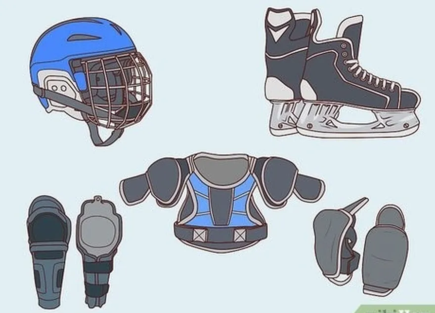 étape 5 portez un casque, des protections et des patins de hockey.