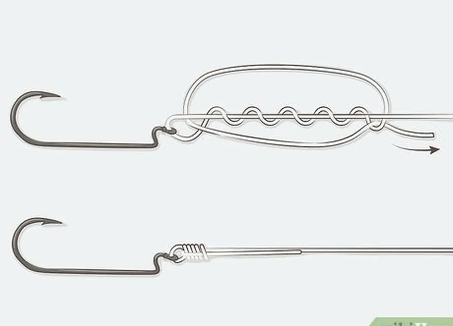 étape 2 attachez un hameçon à l'extrémité de votre ligne à l'aide d'un nœud plat amélioré.