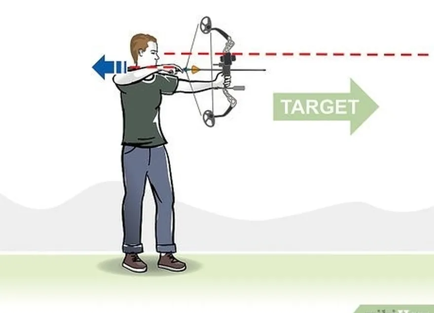 étape 1 tenez votre arc à angle droit par rapport au sol, en le pointant vers votre cible.