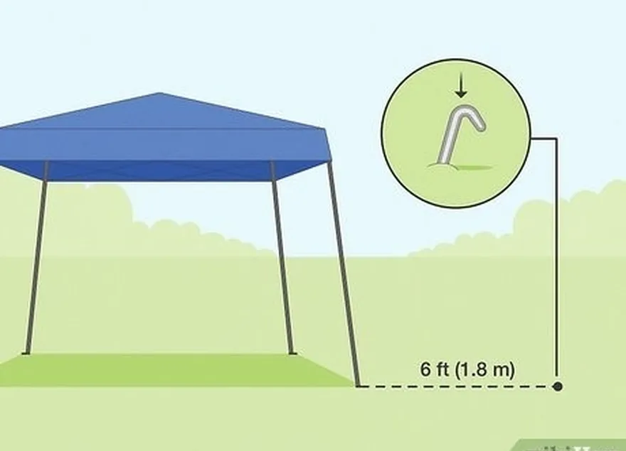 étape 1 enfoncez des piquets métalliques dans le sol à 1,8 m de chaque mât de la tente.