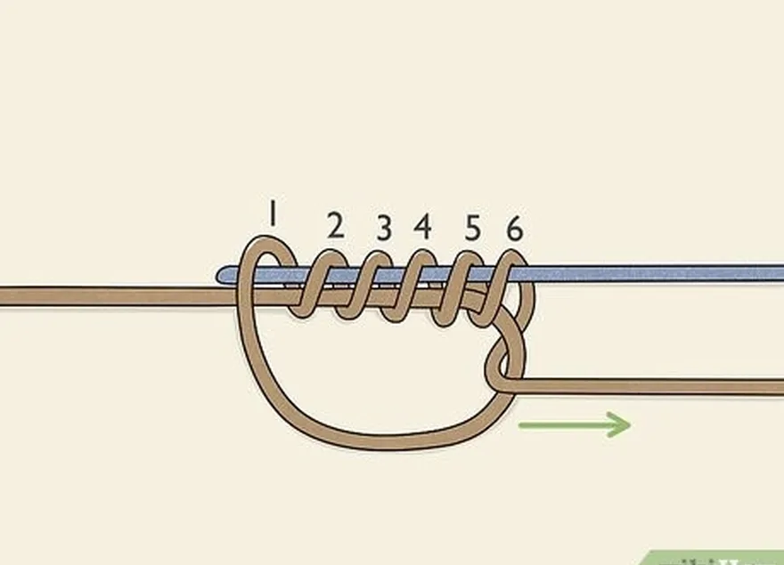 étape 3 enroulez l'extrémité de la ligne bouclée 6 fois dans la boucle autour des 2 lignes.