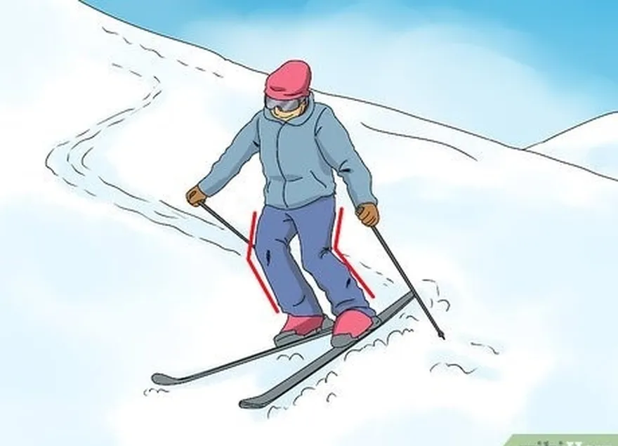 étape 2 penchez-vous vers l'avant et répartissez votre poids sur les deux skis pour amorcer le virage.